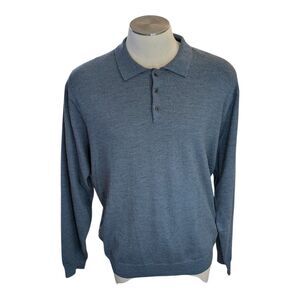 Nordstrom Mens XXL Polo Sweater Blue 100% Fine Merino Wool Pullover Cozy Classic